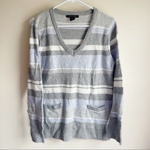 Tahari Striped V-neck Super Soft Pullover Sweater